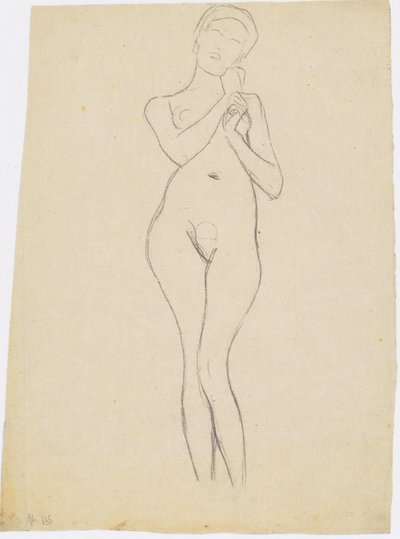 Standing Female Nude from the Front with Raised Arms by Gustav Klimt
